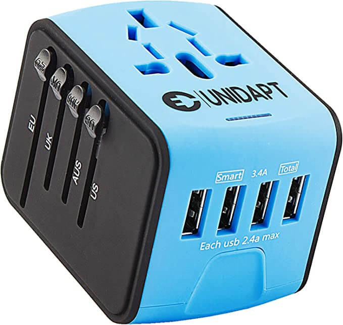 Screenshot of Unidapt universal adapter in blue sold on Amazon.com