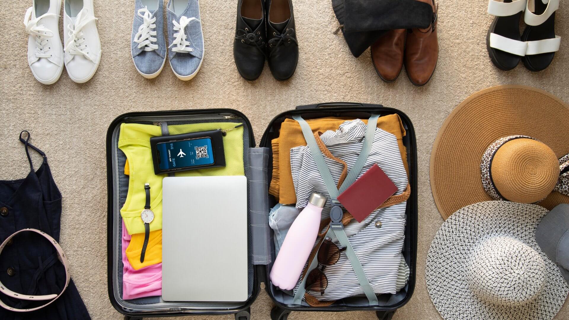 The hassle of packing a bag for a holiday, money, passports