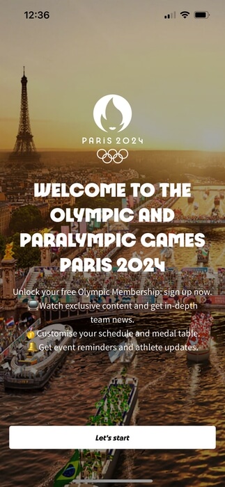 Screenshot of the Paris 2024 Olympic Games event app