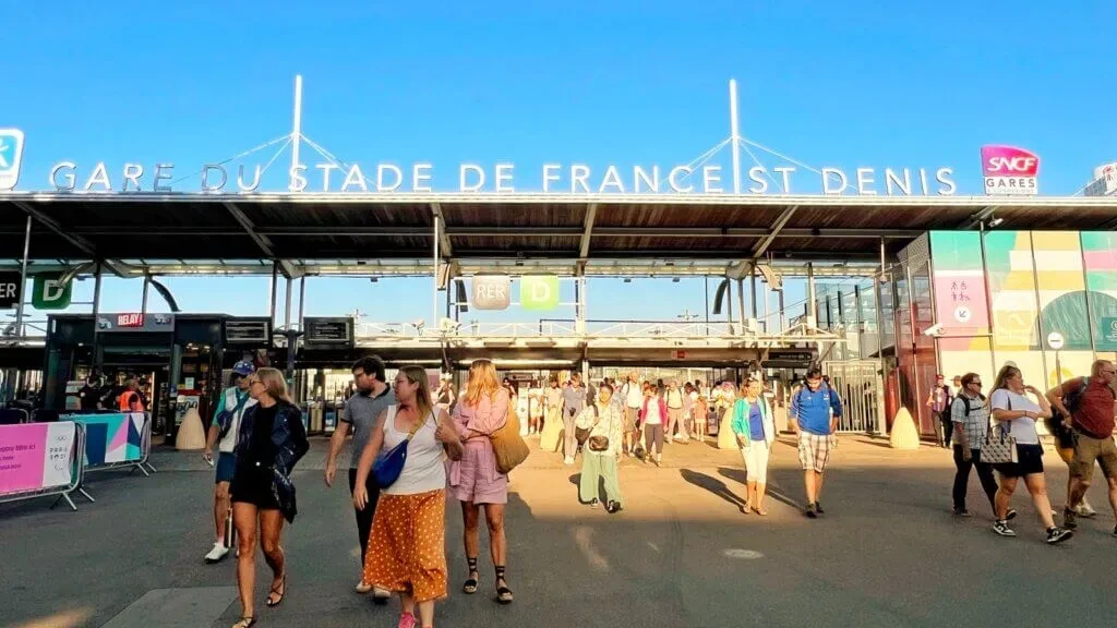 Gare du Stade de France St. Denis during the Paris 2024 Olympics on a sunny and clear August morning