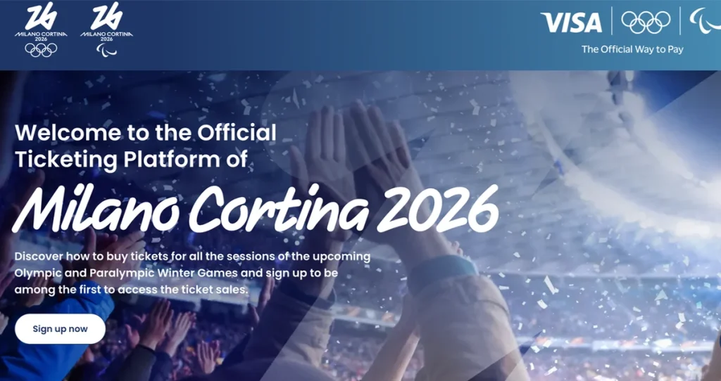 Milano Cortina 2026 homepage and ticket draw registration button