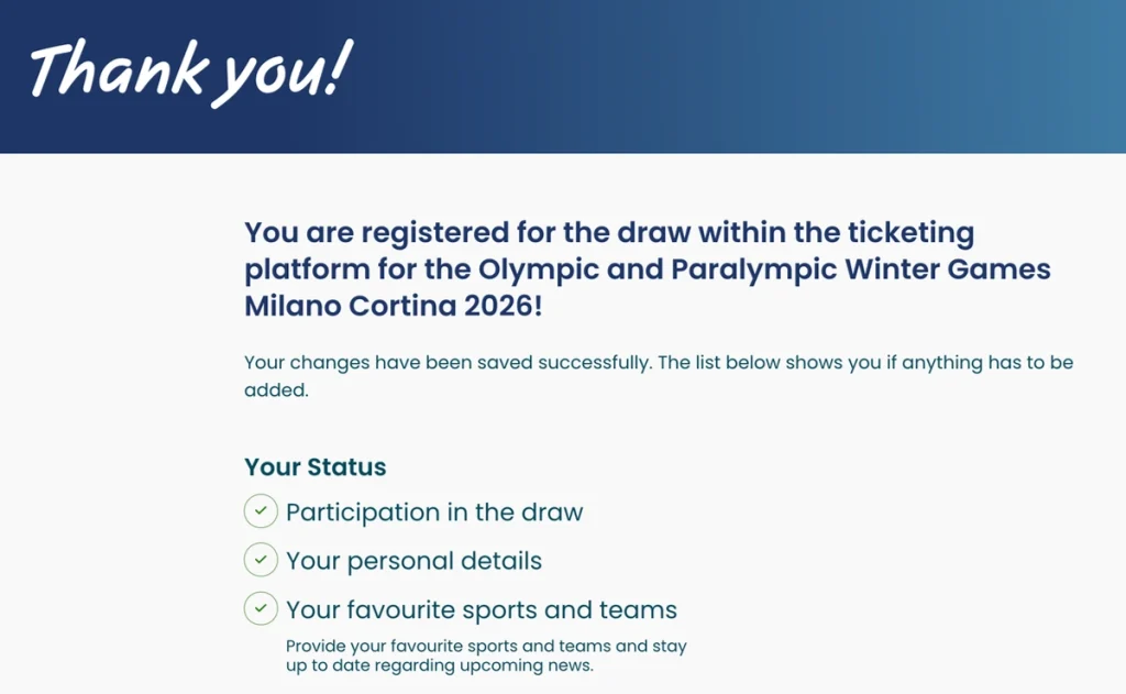 Milano Cortina 2026 ticket draw confirmation